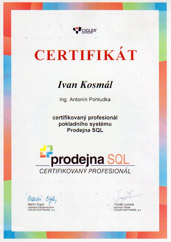 Certifikovaný profesionál software pro maloobchodní prodej Prodejna SQL_IK